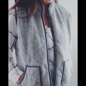 J. Crew Black and White Herringbone Quilted Down Puffer Vest